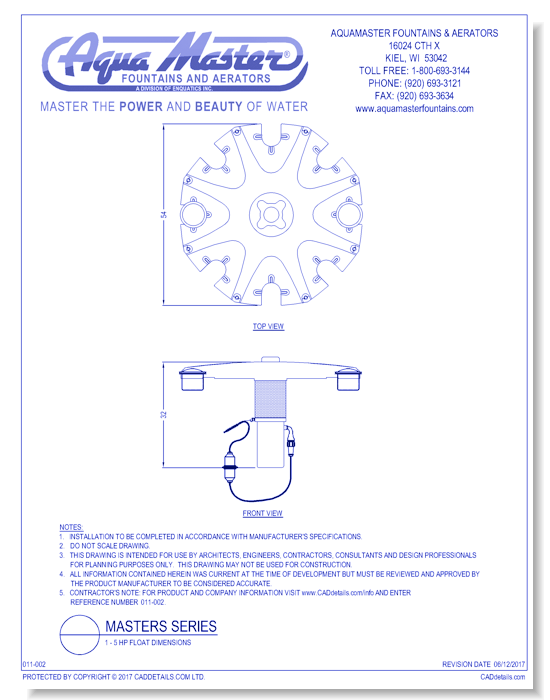 Masters Series® 1 - 5 HP Float Dimensions