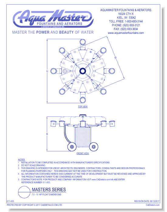 Masters Series® 7.5 - 10 HP Float Dimensions