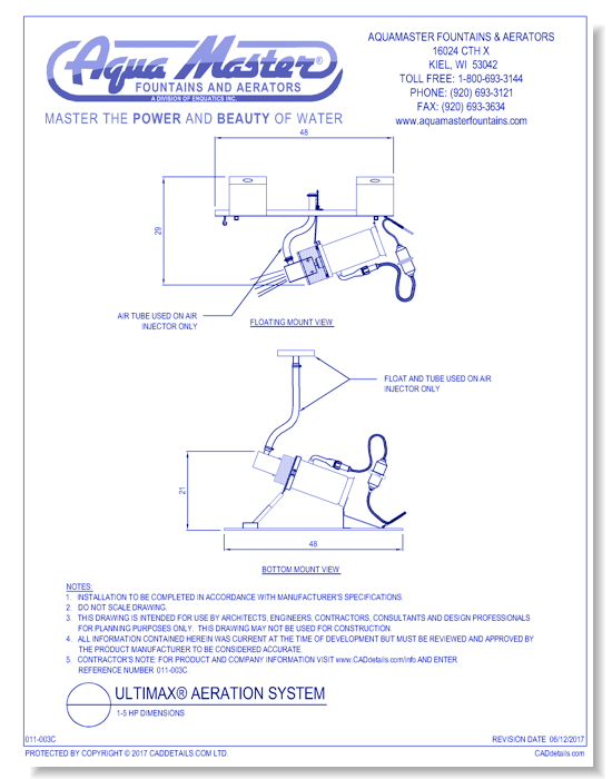 Ultimax® Aeration System 1 - 5 HP Dimensions