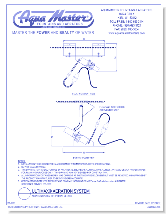 Ultimax® Aeration System 1/2 HP Dimensions