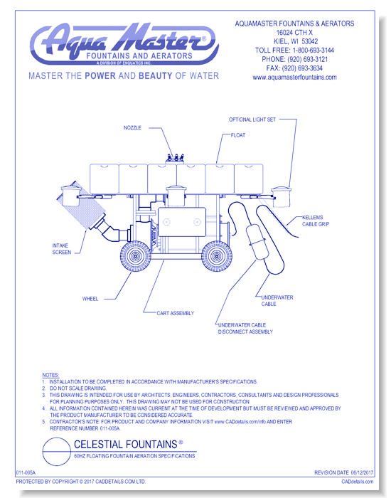 Celestial Fountains® 60Hz Floating Fountain Aeration Specifications