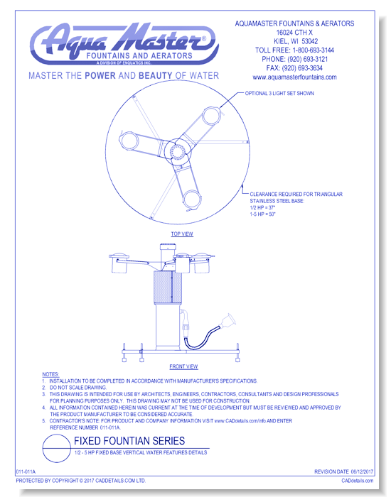 Fixed Fountain Series 1/2 - 5 HP Fixed Base Vertical Water Features Details