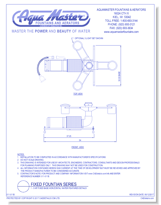 Fixed Fountain Series 1 - 5 HP Fixed Base Horizaontal Water Features Details