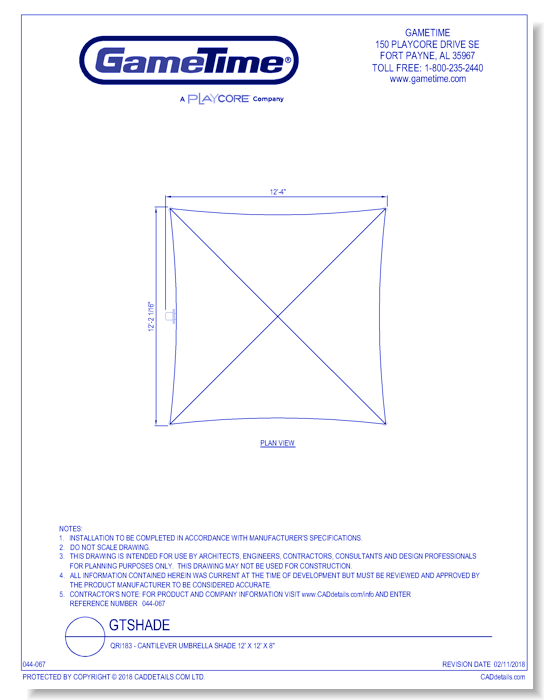 QRI183 – Cantilever Umbrella Shade 12’ x 12’ x 8"