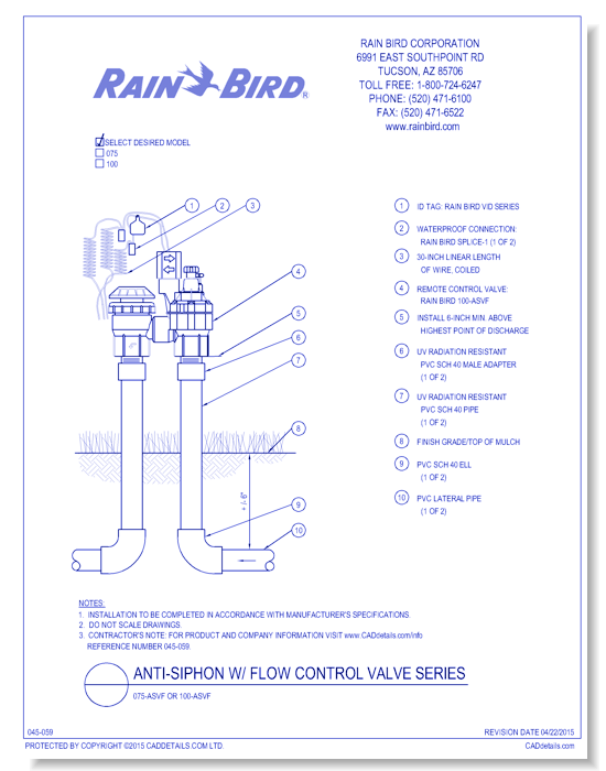 Anti-Siphon w/ Flow Control Valve Series - 075-ASVF or 100-ASVF