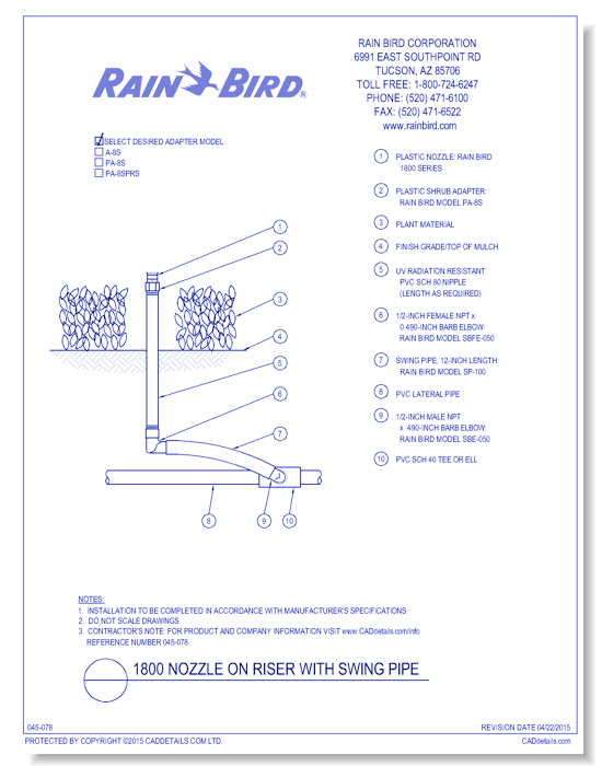 1800 Nozzle on Riser with Swing Pipe