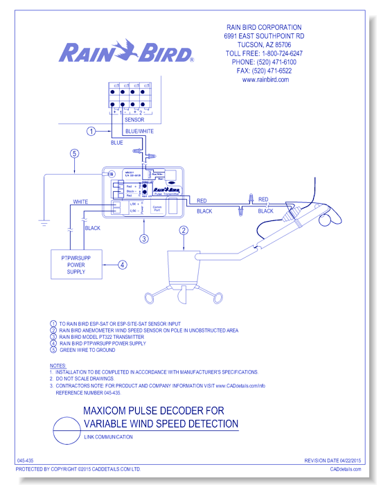 Wind-Speed Sensor, PT322 Pulse Transmitter, Link Secondary Communication