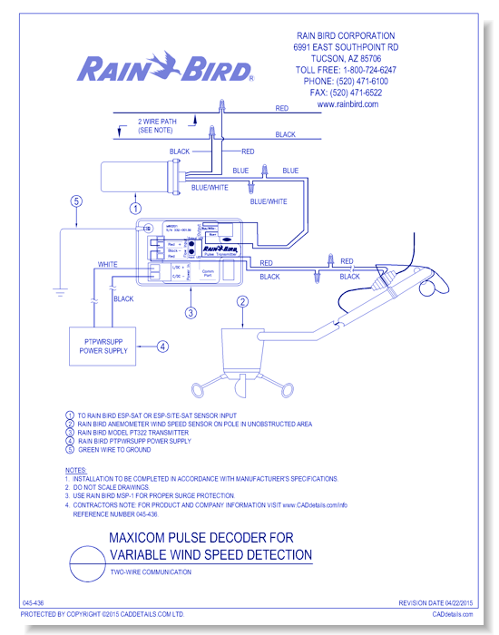 Wind-Speed Sensor, PT322 Pulse Transmitter, 2-Wire Secondary Communication