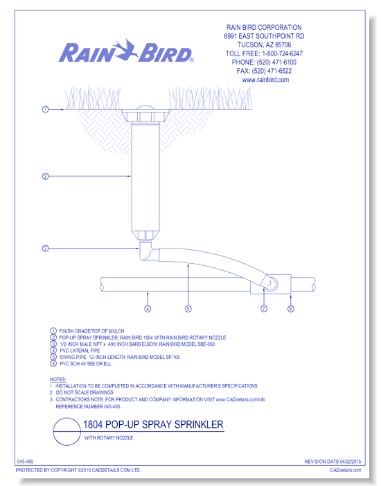 Rotary Nozzle on Rain Bird 1804 pop-up spray sprinkler with swing pipe