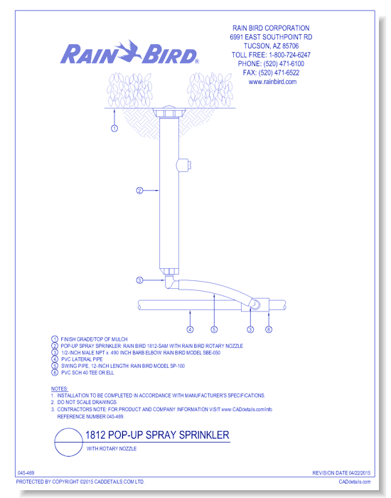 Rotary Nozzle on Rain Bird 1812 pop-up spray sprinkler with swing pipe