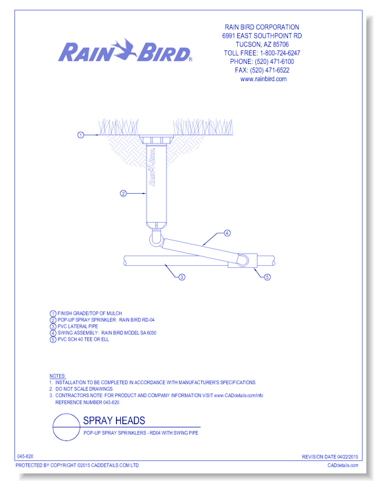 Pop-Up Spray Sprinklers - RD04 with Swing Pipe