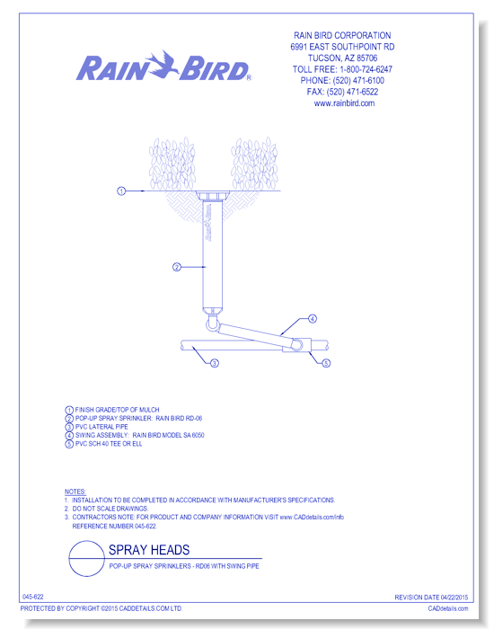 Pop-Up Spray Sprinklers - RD06 with Swing Pipe