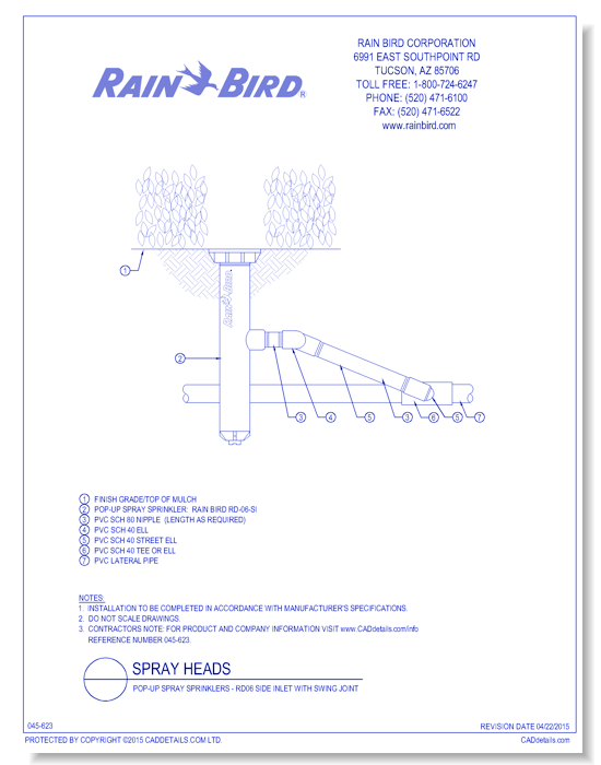 Pop-Up Spray Sprinklers - RD06 Side Inlet with Swing Joint