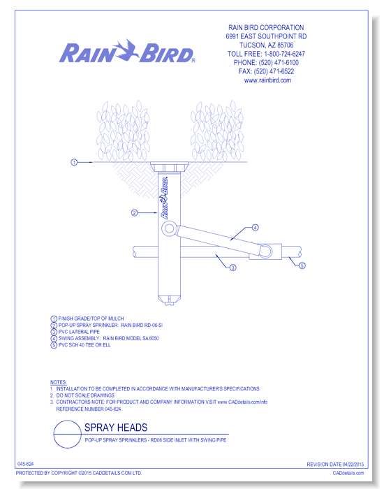 Pop-Up Spray Sprinklers - RD06 Side Inlet with Swing Pipe