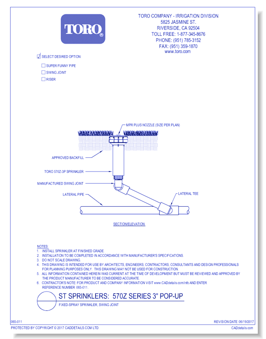 570Z Series 3 Inch Pop-Up (Swing Joint)