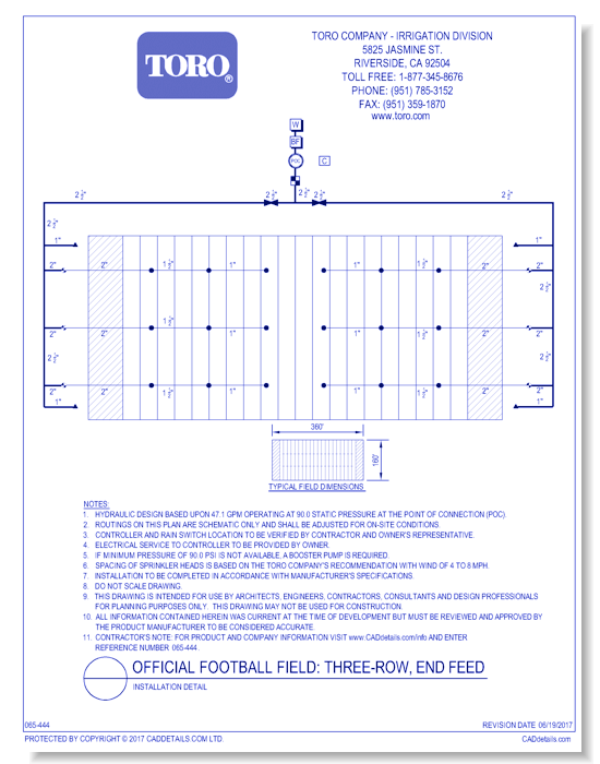 Official Football Field - Three-Row, End Feed - Installation Detail