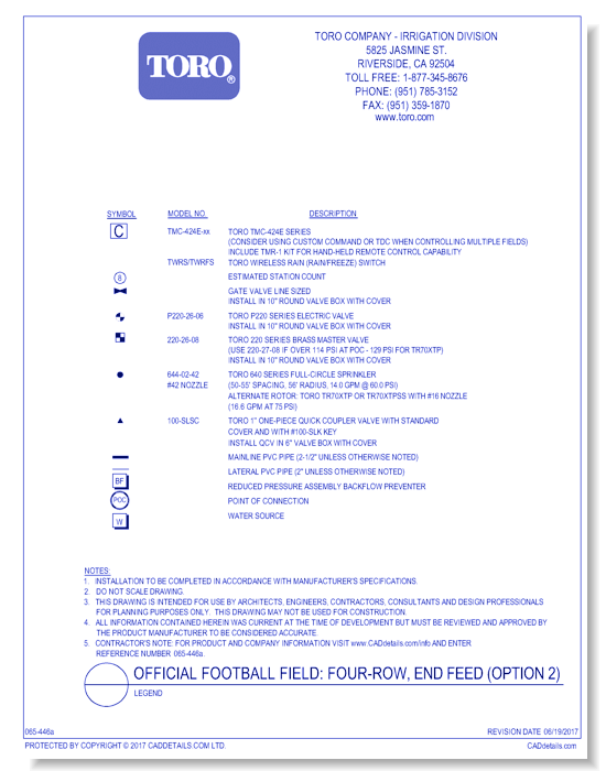 Official Football Field - Four-Row, End Feed (Option 2) - Legend