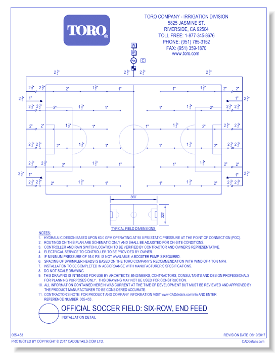 Official Soccer Field - Six Row End Feed - Installation Detail