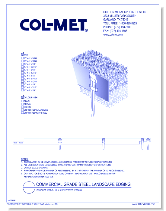 Product 1007-5 - 10'  x 3/16" x 5" Steel Edging
