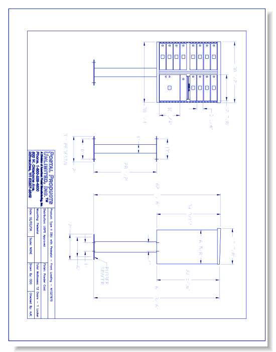 Type II CBU, no Pedestal:  Front Loading (N1027875) - 12 Doors w/ 1 Locker