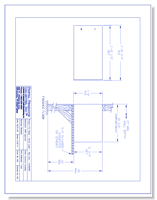 P.O. Boxes Parcel Locker Rear Door (N1006494) - 1 Door Unit
