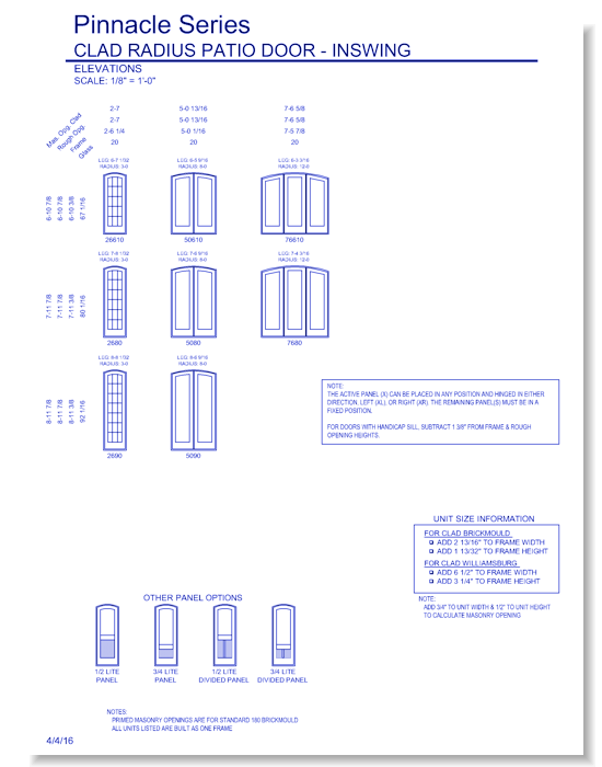 Pinnacle Clad Seg-Top Patio Door: Elevations