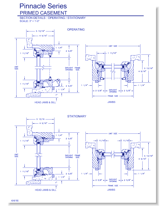 Pinnacle Primed Casement: Section Details