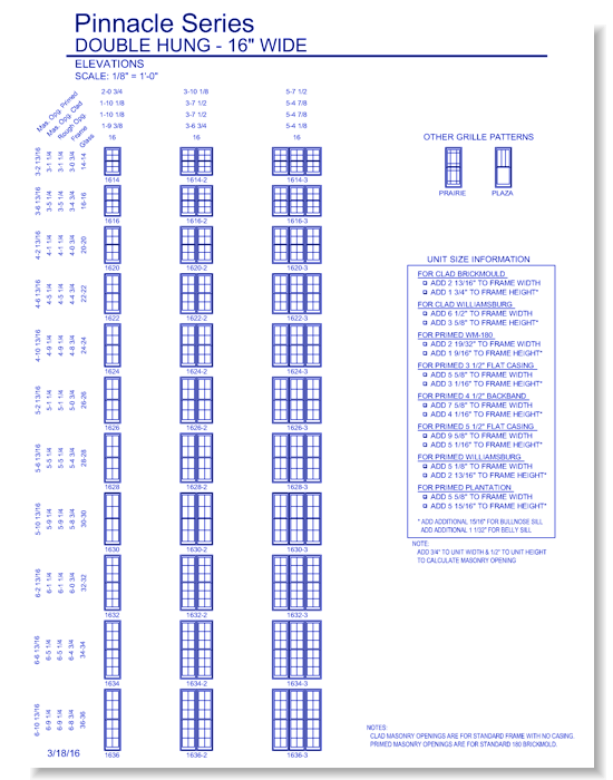 Pinnacle Primed Double Hung Windows: Elevations