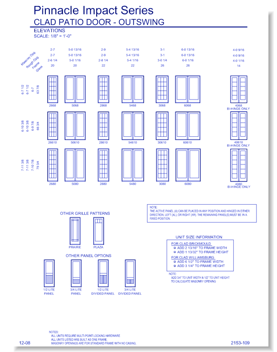Pinnacle Impact Outswing Patio Door: Elevations