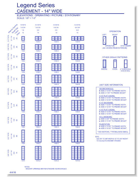 Legend Casement: Elevations