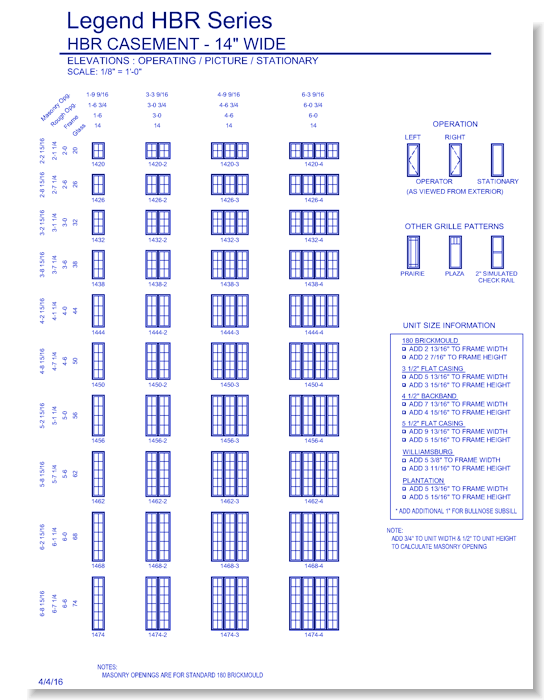 Legend HBR Casement: Elevations