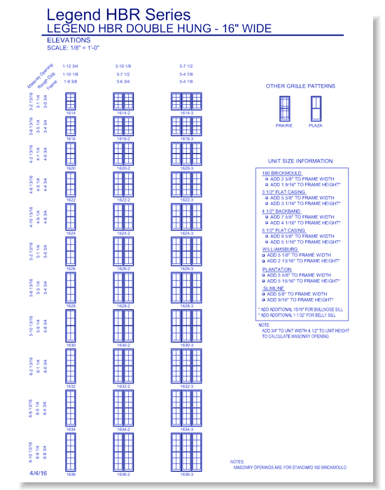 Legend HBR Double Hung: Elevations