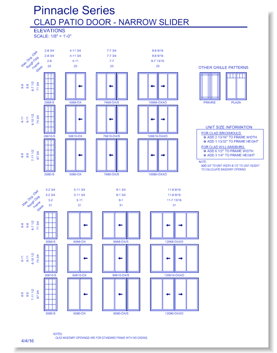 Pinnacle Clad Sliding Patio Door: Elevations