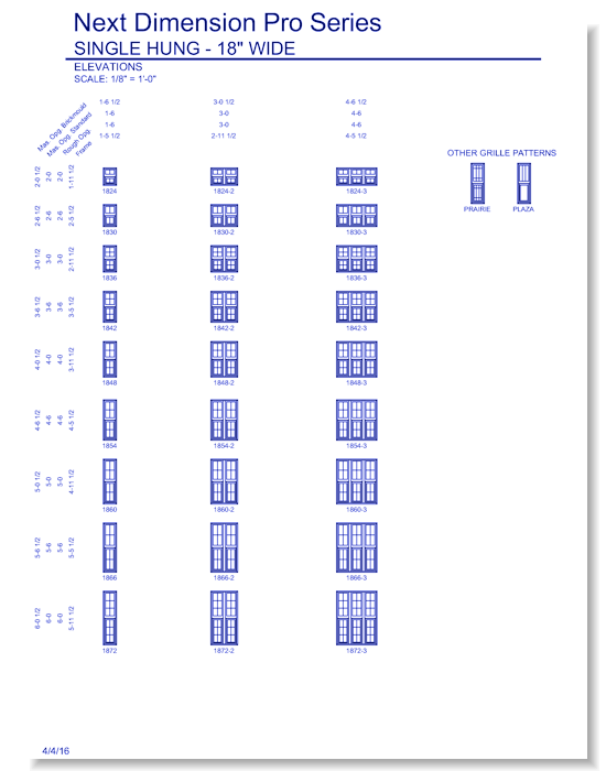 Next Dimension Pro Single Hung: Elevations
