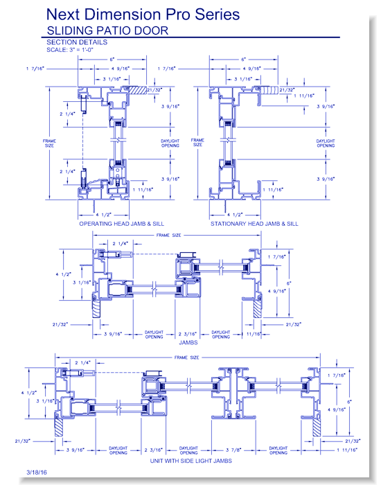 Next Dimension Pro Sliding Patio Door: Section Details