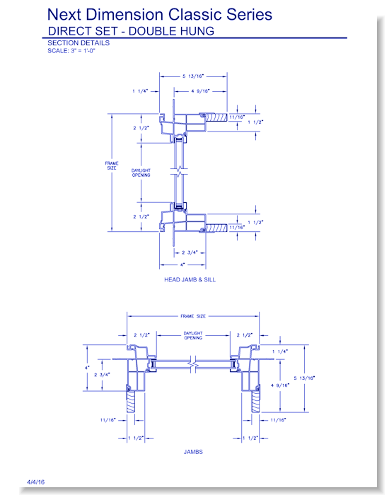 Next Dimension Classic Double Hung Direct Set: Section Details