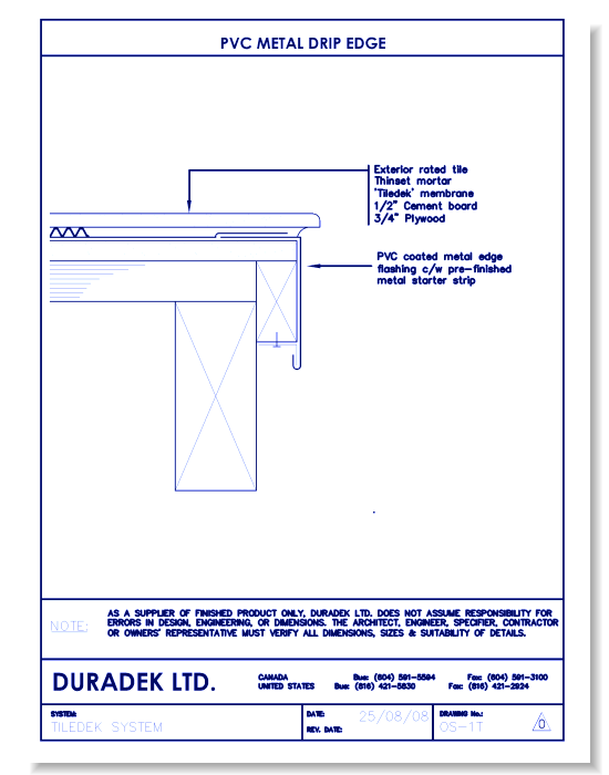 Tiledek Details Drawings:  PVC Metal Drip Edge OS-1T