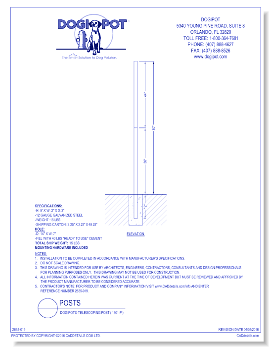 DOGIPOT® Telescoping Post ( 1301-P ) 	