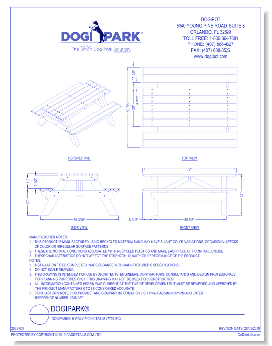 DOGIPARK®  6' Poly Picnic Table ( 7791-BC )
