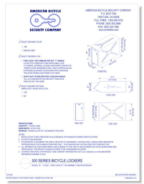 Bike-Shell™ Model 301 (1 Door, 1 Bike Capacity Rectangular Unit)