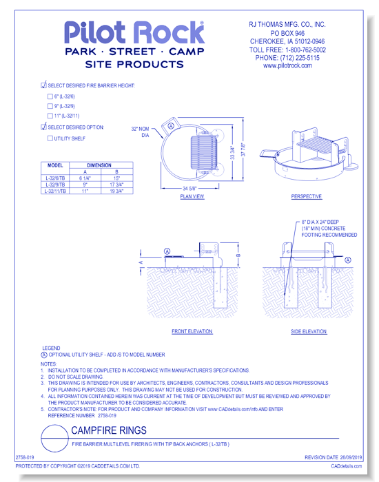 Campfire Rings: Fire Barrier Multilevel Firering with Tip Back Anchors ( L-32 )