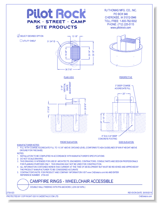 Campfire Rings: Double Wall Firering with Pin Anchors ( LDW-36/18/PA )