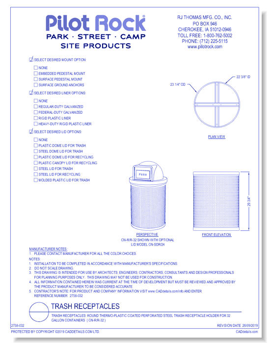 Trash Receptacles: Round Thermo-plastic Coated Perforated Steel Trash Receptacle Holder for 32 Gallon Containers  ( CN-R/R )