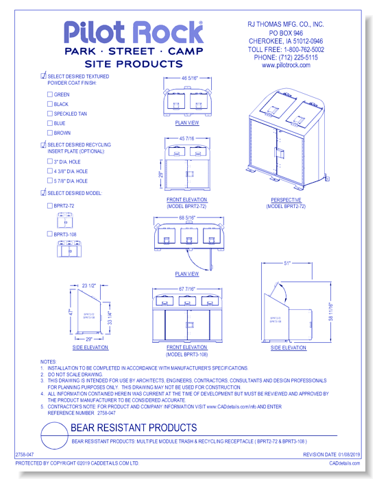 Bear Resistant Products: Multiple Module Trash & Recycling Receptacle ( BPRT2-72 & BPRT3-108 )
