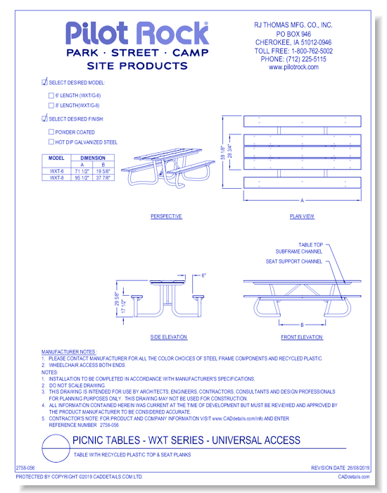 Picnic Table - WXT Series - Universal Access: Table w/ Recycled Plastic Top & Seat Planks