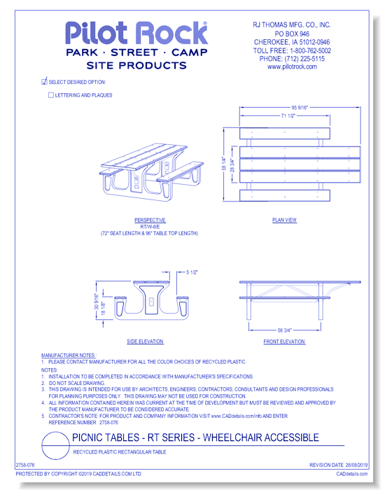 RT Series - Wheelchair Accessible: Recycled Plastic Rectangular Table