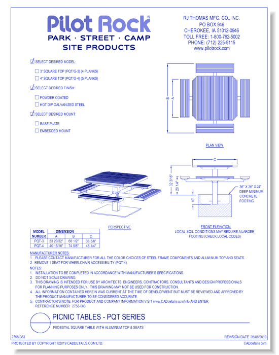 PQT Series: Pedestal Square Table w/ Aluminum Top & Seats
