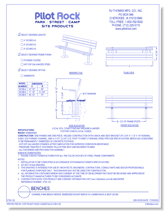 Channel Park Bench Series: Embedded Mount Bench w/ Lumber Back & Seat (SCXB)
