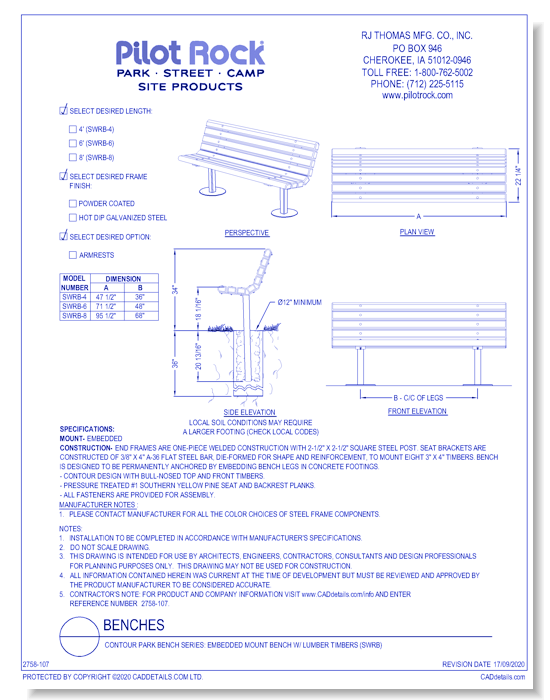 Contour Park Bench Series: Embedded Mount Bench w/ Lumber Timbers (SWRB)