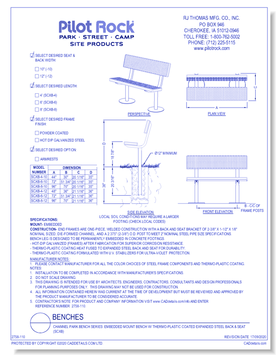 Channel Park Bench Series: Embedded Mount Bench w/ Thermo-Plastic Coated Expanded Steel Back & Seat (SCXB)